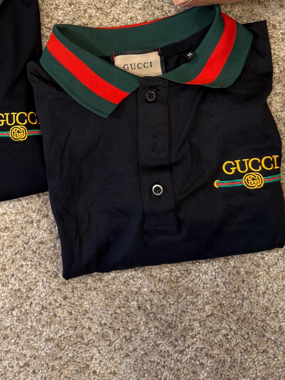 Black Polo with Green & Red Stripe Collar
